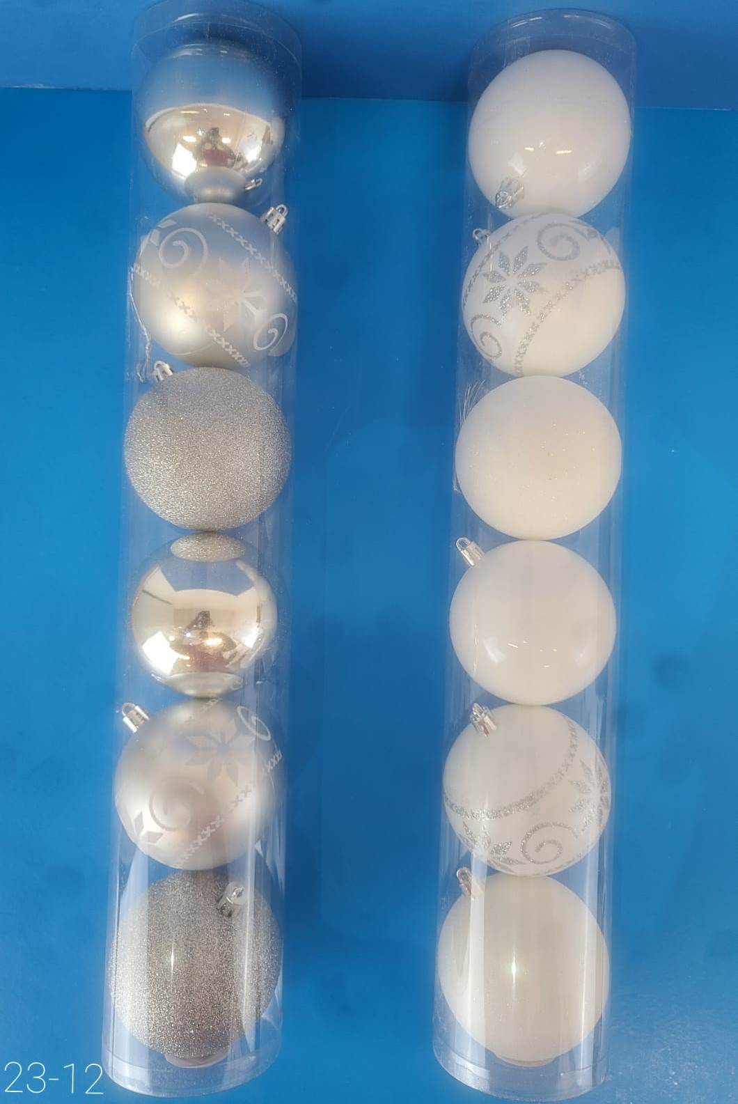 Bolas navideñas 8 cm, juego de 6 en tubo diseño 3, 3 colores surtidos