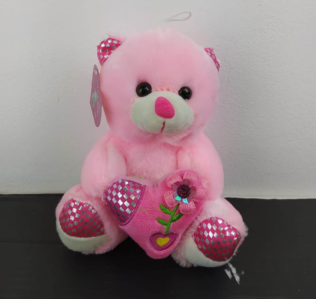 Peluche 21 cm con corazón, 3 colores surtidos: rosa, marrón claro, blanco