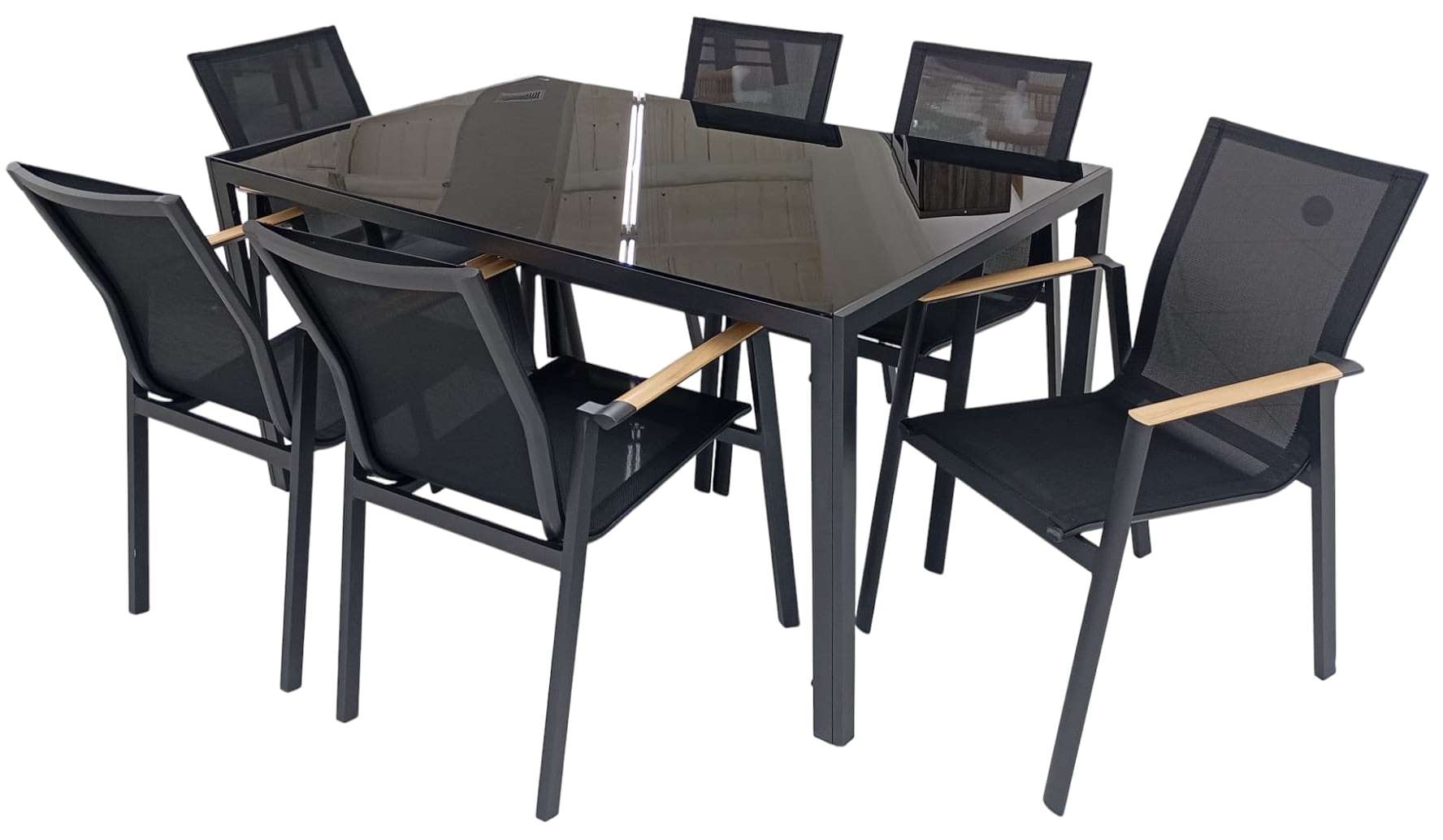 JGO COMEDOR ALUM.1+6 NEGRO