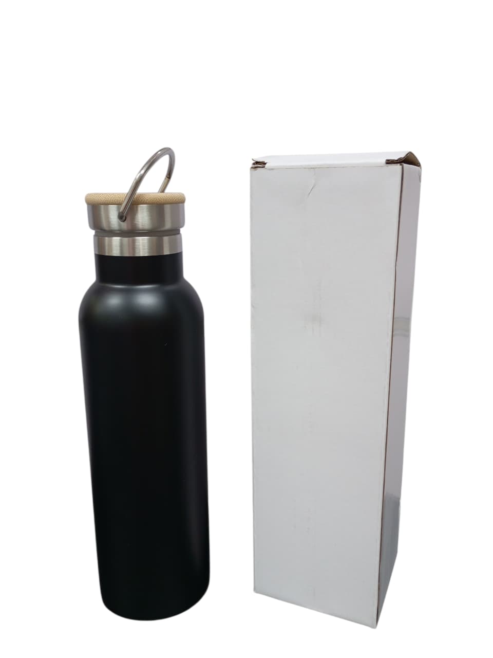 Botella de acero inoxidable con asa 600 ml, negra