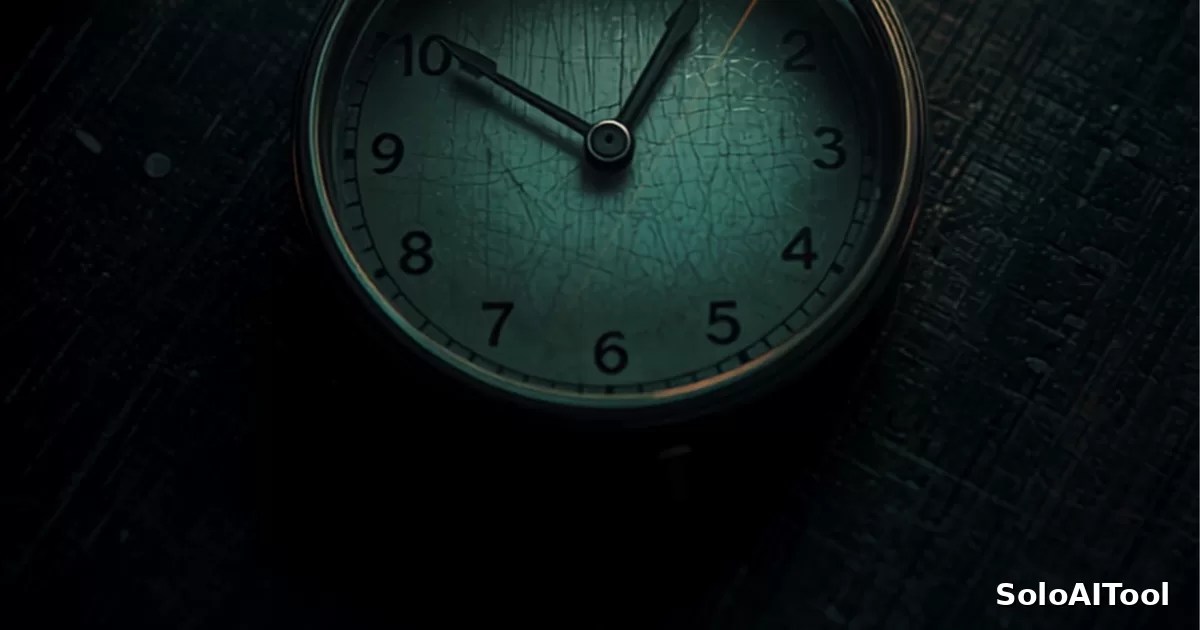 A moody close-up of a dark analog clock resting on a desk, lit in teal tones