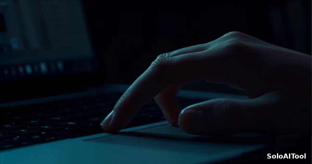 A close-up of a hand paused over a laptop trackpad in a dim office, conveying a careful decision about how much control to give an AI agent