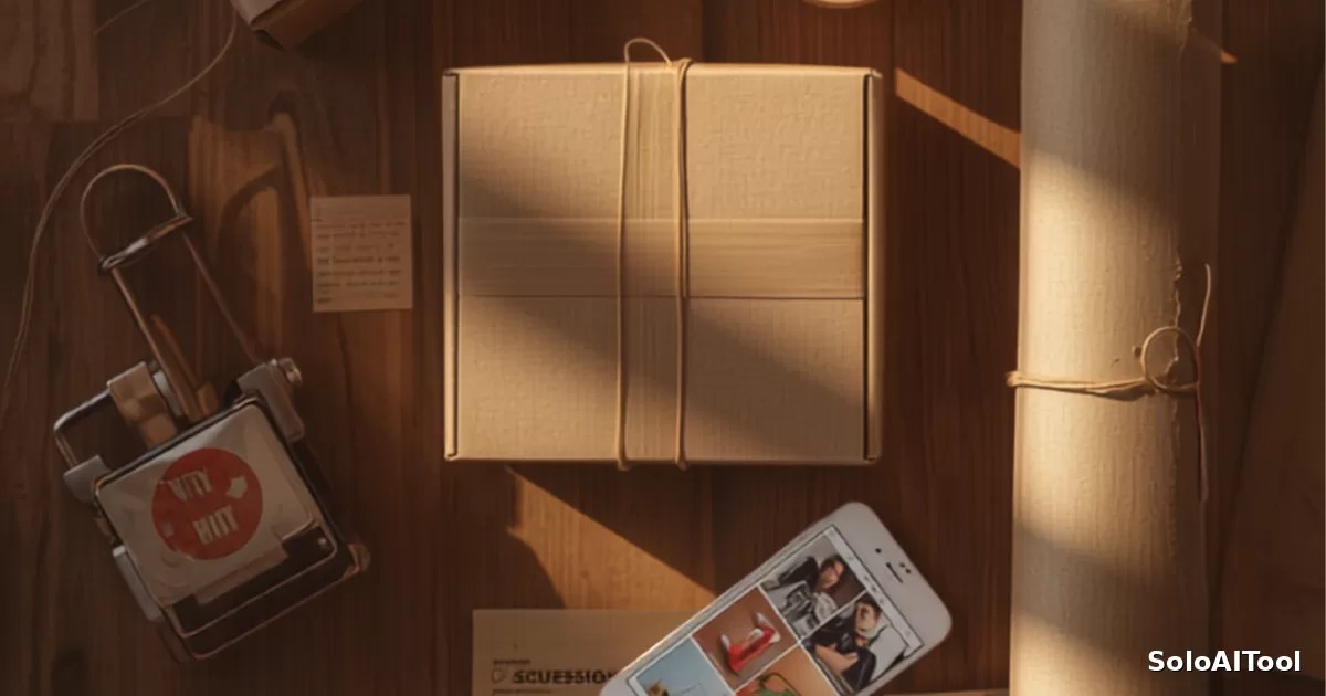 Overhead view of a small business packing station with kraft boxes, tape, and a smartphone showing an online shopping cart.