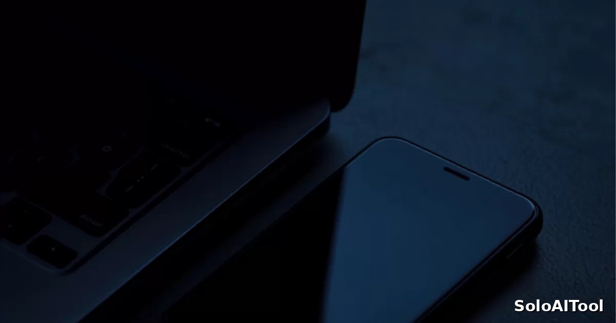 A moody dark blue photograph of a laptop edge and a smartphone on a dark surface at night