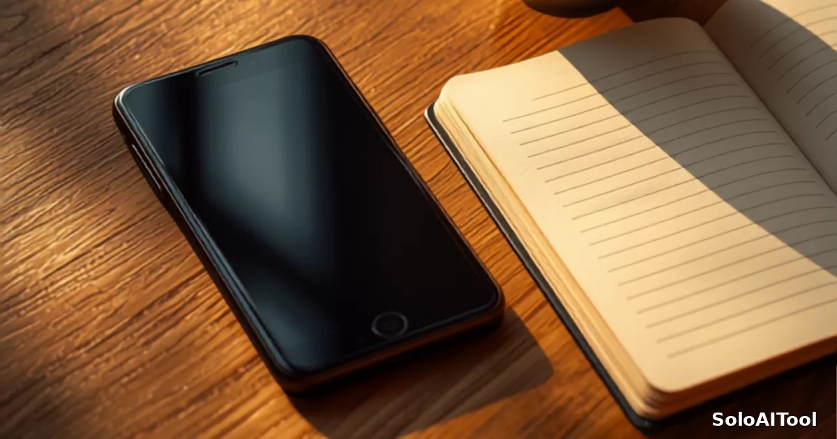 A small business owner's smartphone resting on a cafe counter beside a notebook and a cup of coffee in warm morning light