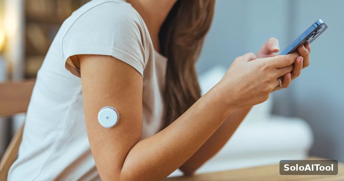 A person wearing a small wearable sensor on the arm while using a smartphone