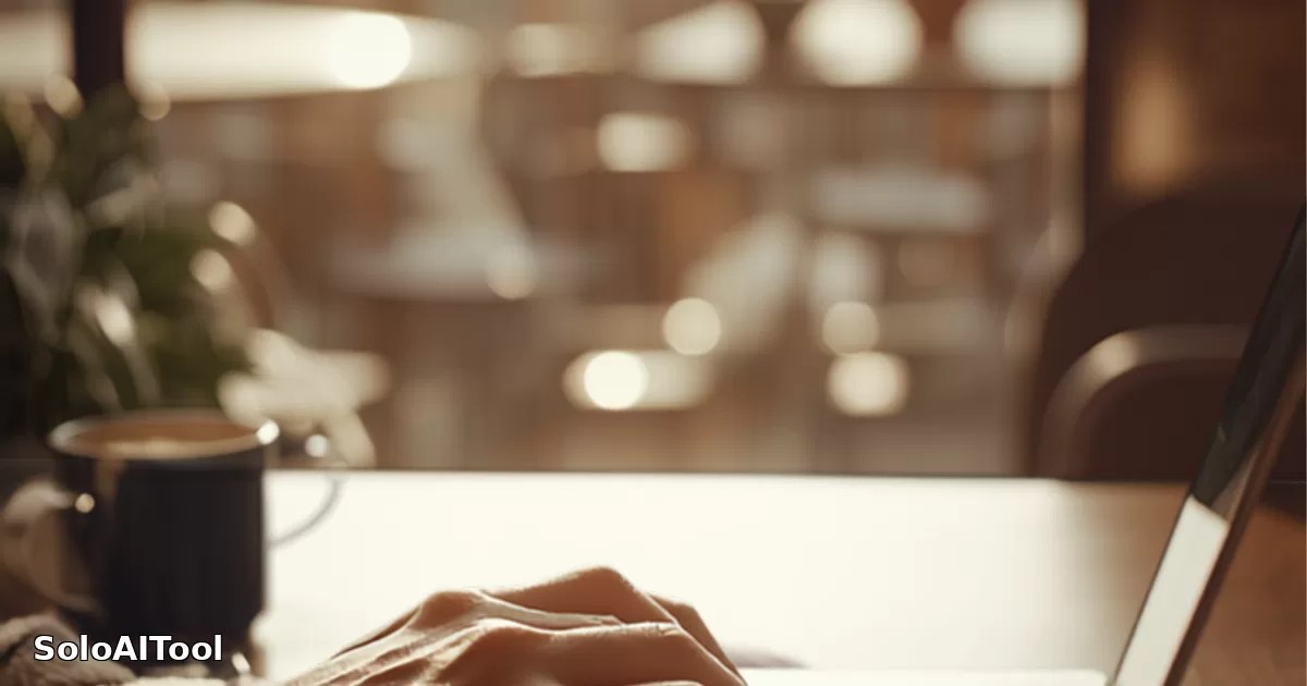 Hands typing on a laptop at a sunlit cafe window with a coffee cup nearby