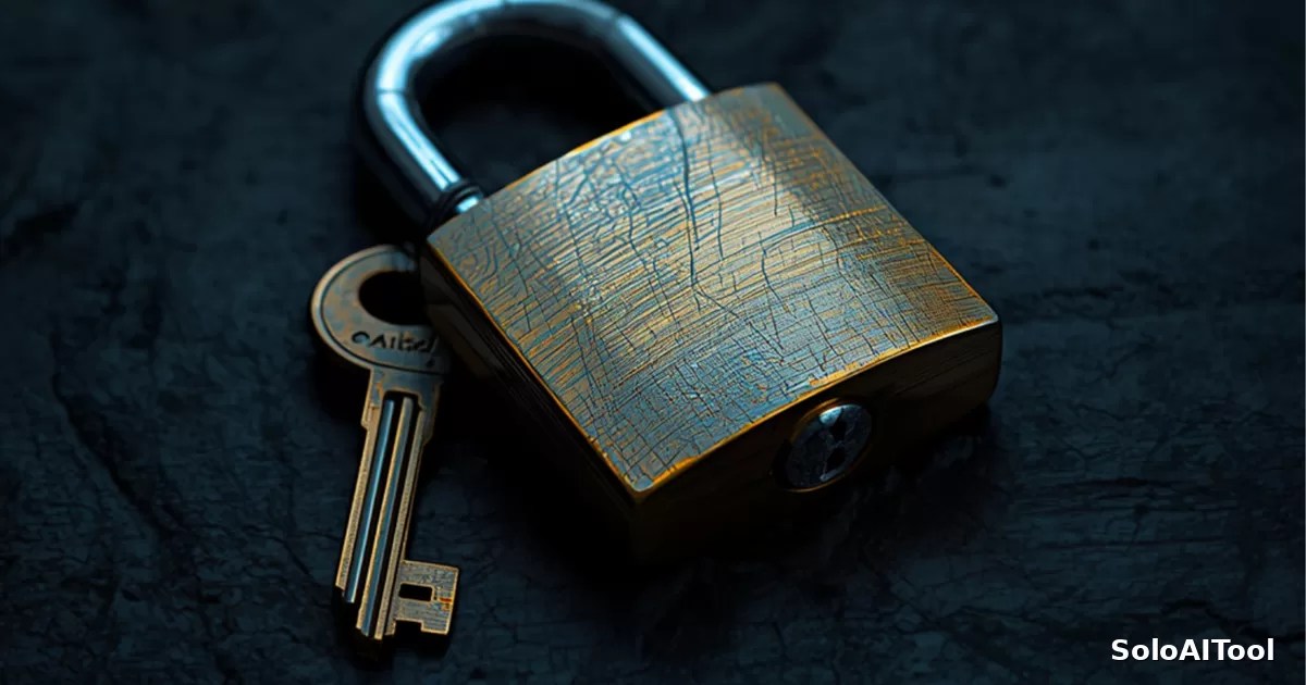 A brass padlock and metal keys resting on a dark slate surface under cool blue lighting.