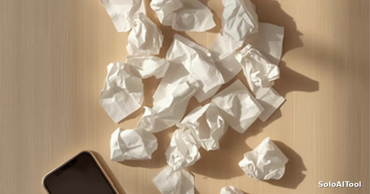 Overhead flat-lay of crumpled paper receipts and a smartphone on a warm wooden desk