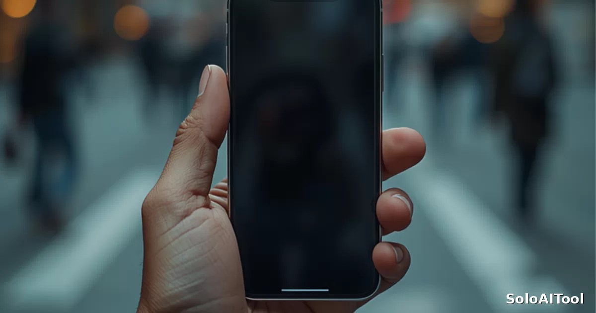 A hand holding a smartphone upright on a city street with a blurred background, as if recording a voice note.