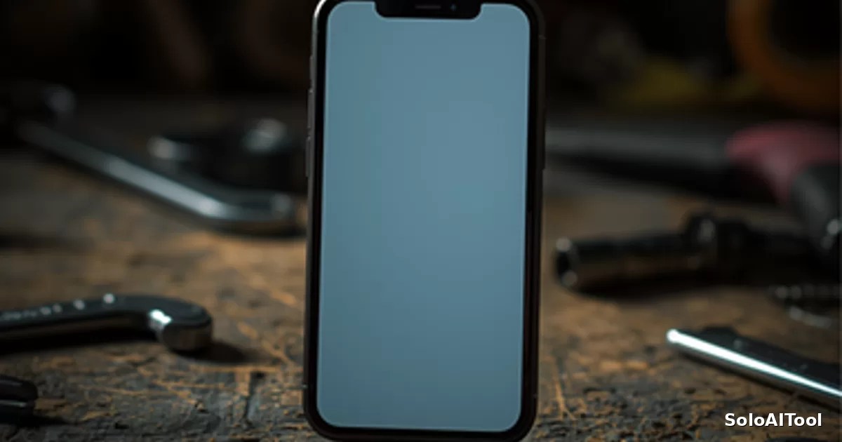 A smartphone glowing on a workbench among hand tools in cool workshop light