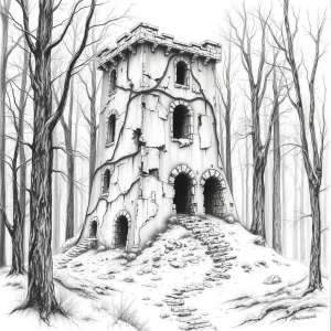 ruined tower in the woods