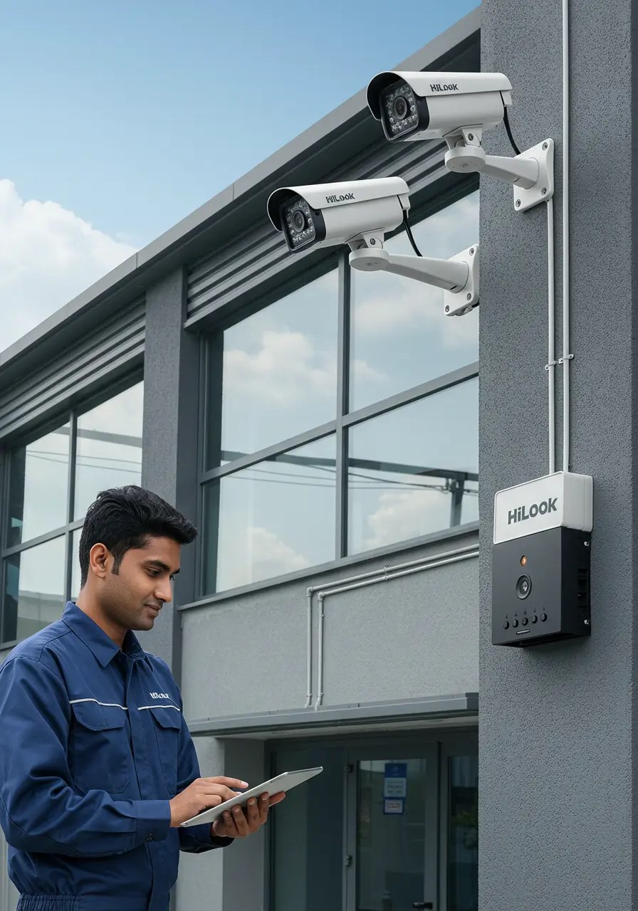 The engineer is working on HiLook CCTV camera.