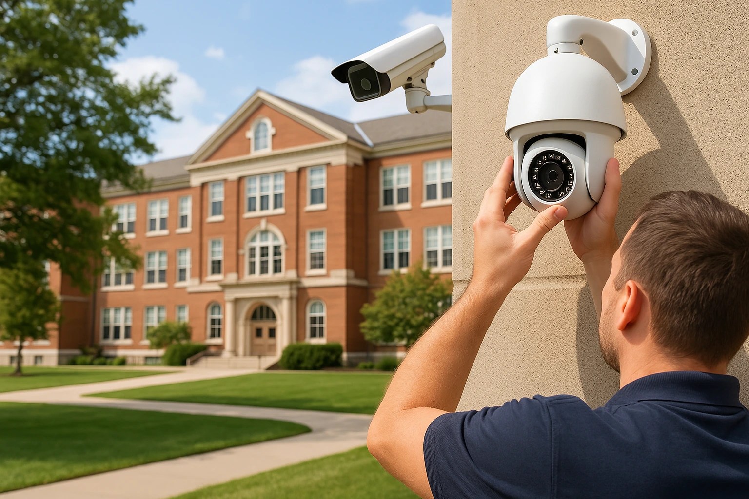 A person installing Security camera
