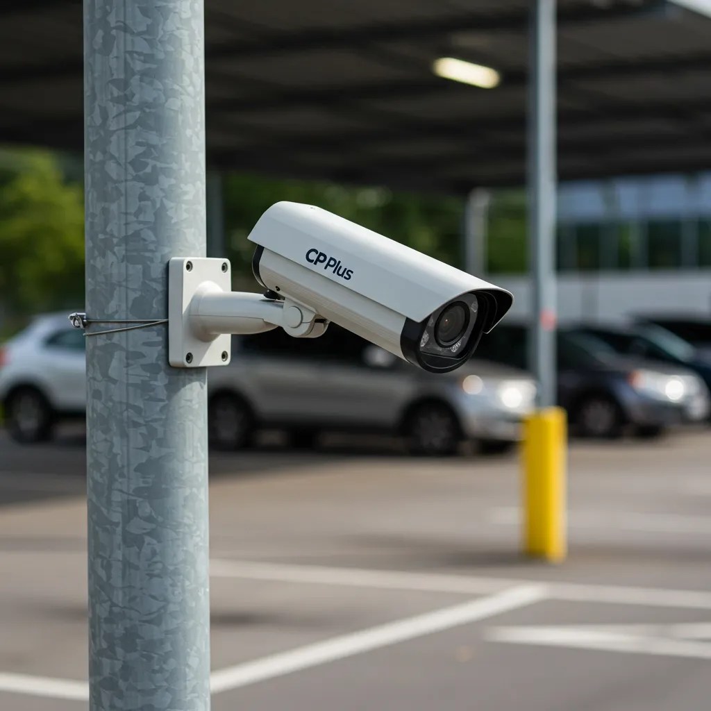 A white-colored CP camera installed on the pole