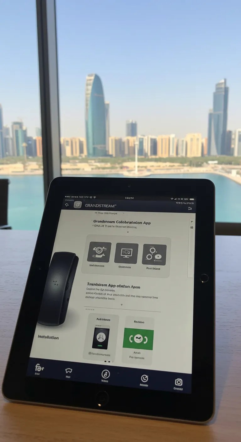 Tablet screen showing Grandstream Collaboration App in the office