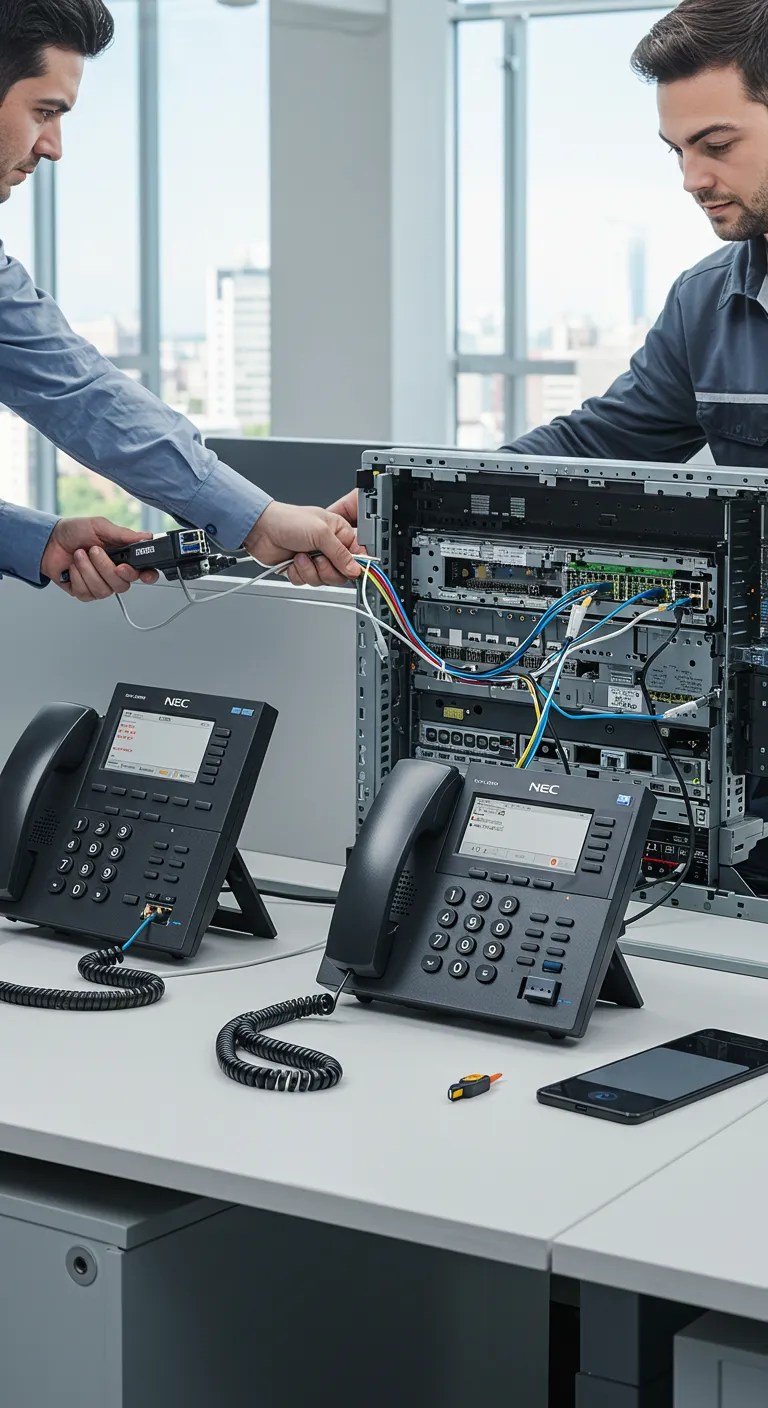 Engineers are working on phone systems.