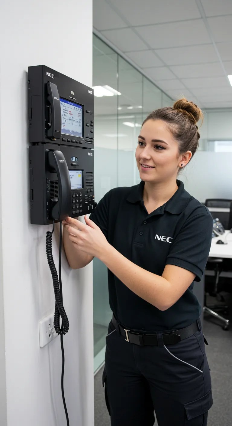 A lady is working on Digital phones