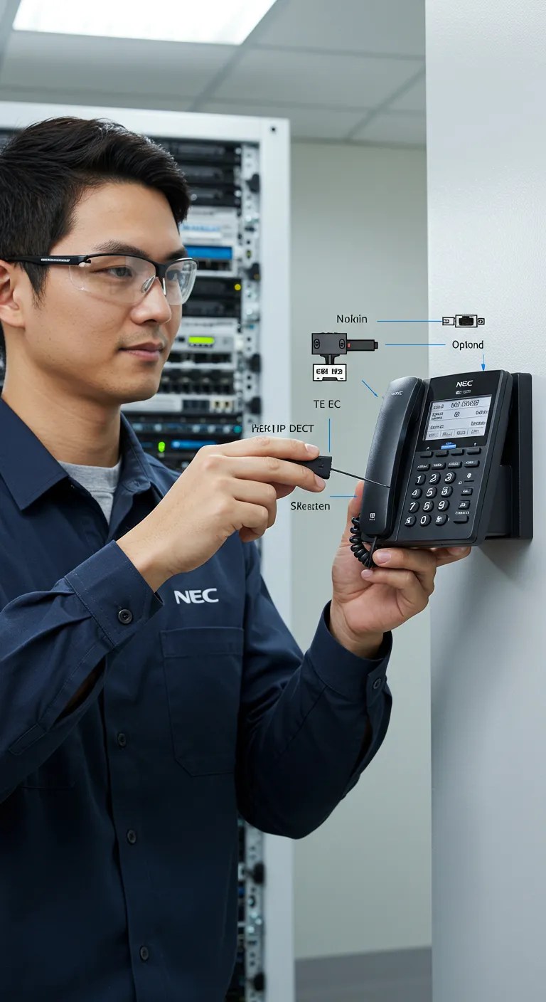 Technician working on phone system