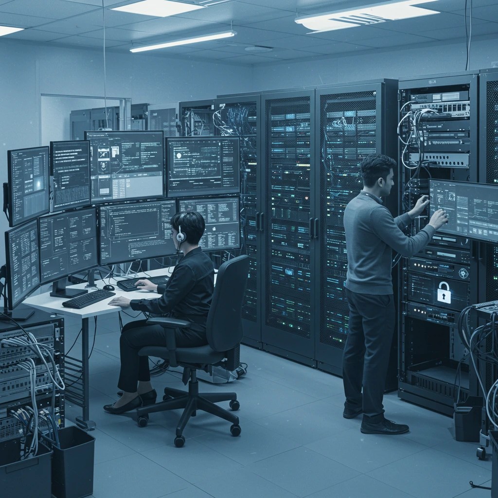 Technicians working on the system