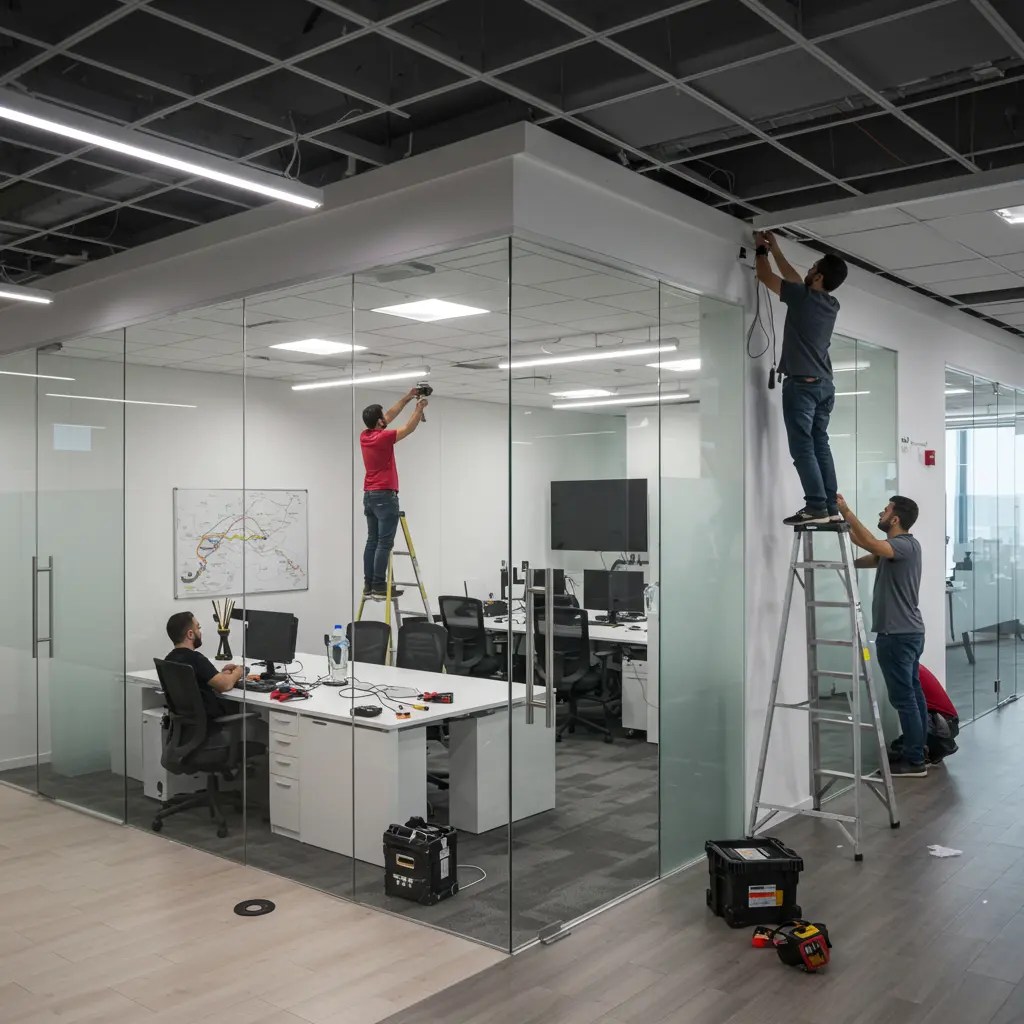 Technicians are installing cameras