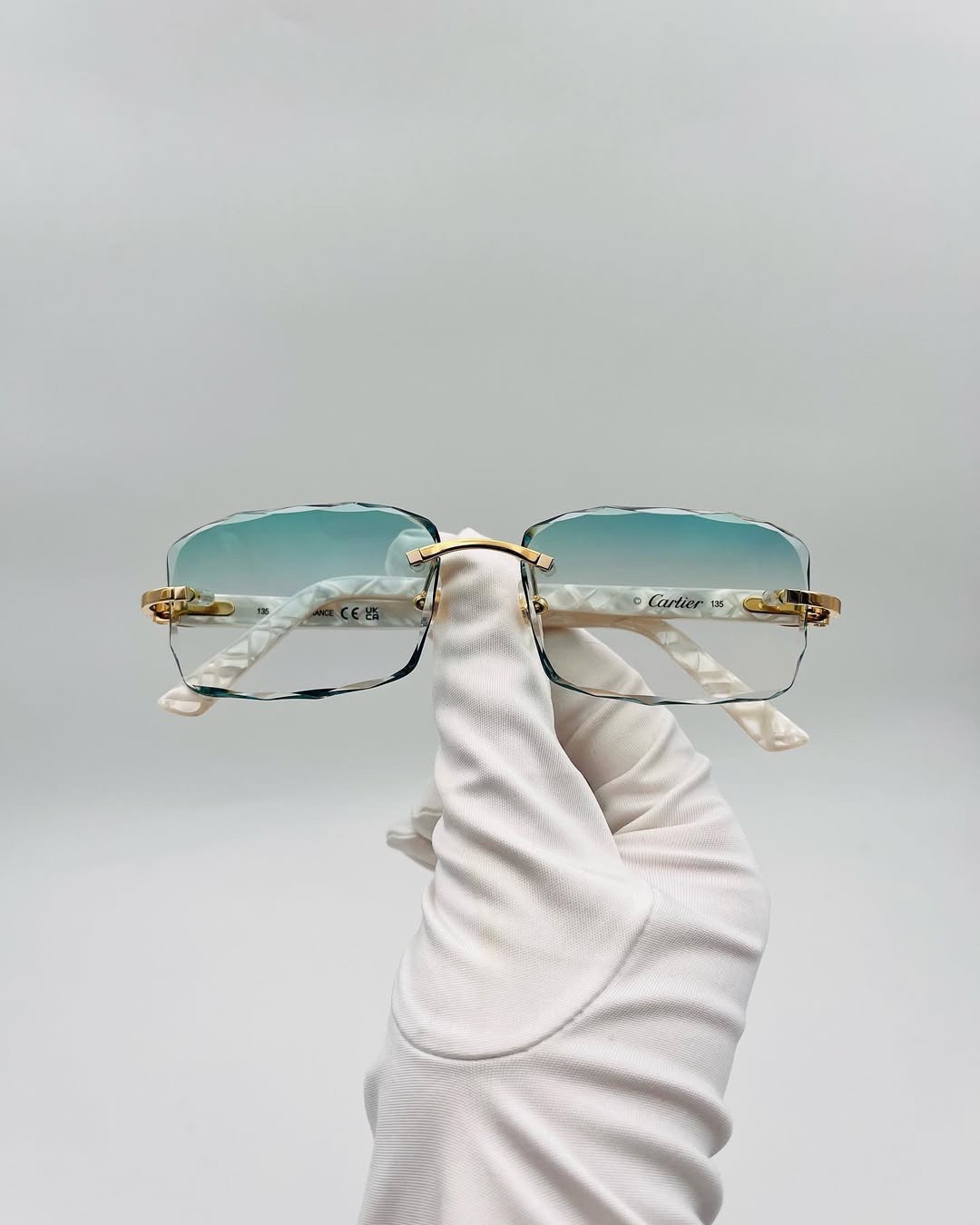 Diamond Cut Rimless Octagonal Pearl White