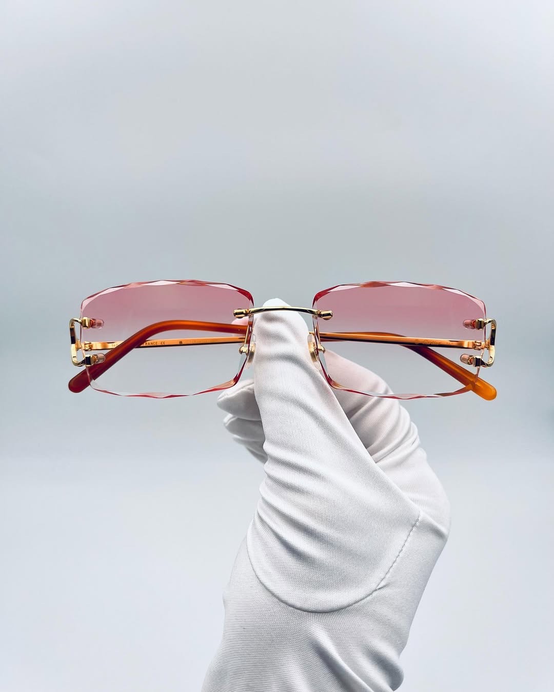 Diamond Cut Rimless Rosé Crystal
