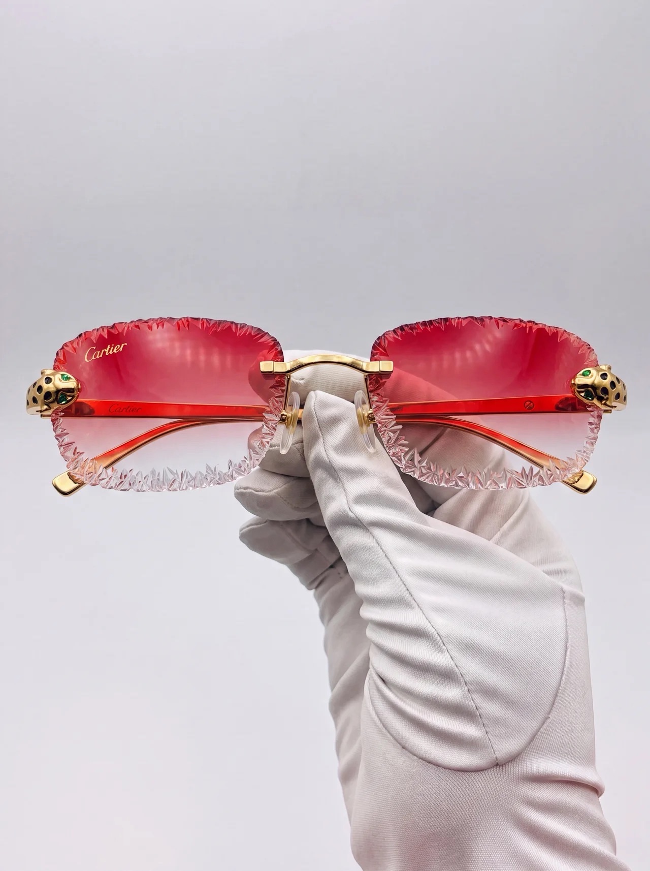 Diamond Cut Rimless Ruby Crystal Gold