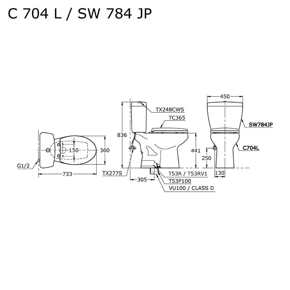 UKURAN KLOSET DUDUK TOTO