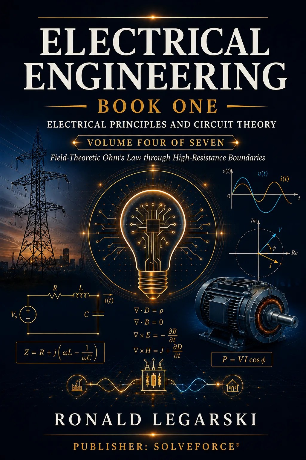 Cover of Electrical Engineering — Book 1 — Electrical Principles and Circuit Theory — Volume 4 of 7, by Ronald Legarski, published by SOLVEFORCE®