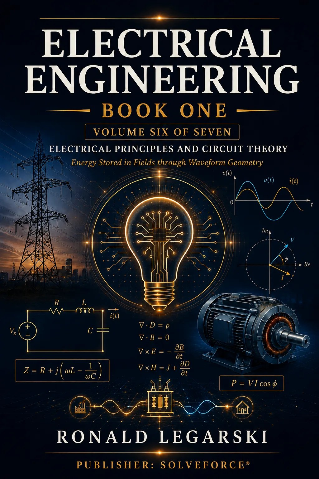 Cover of Electrical Engineering — Book 1 — Electrical Principles and Circuit Theory — Volume 6 of 7, by Ronald Legarski, published by SOLVEFORCE®
