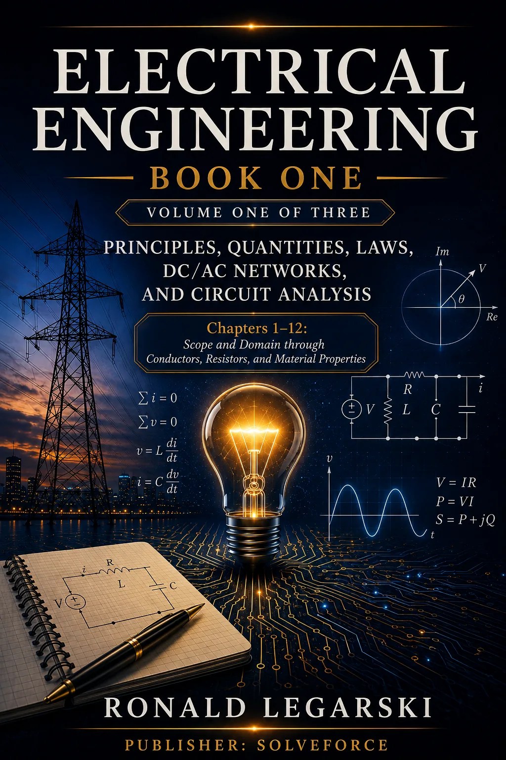 Cover of Electrical Engineering — Book 1B: Principles, Quantities, Laws, DC/AC Networks, and Circuit Analysis — Volume 1 of 3, by Ronald Legarski, published by SOLVEFORCE®