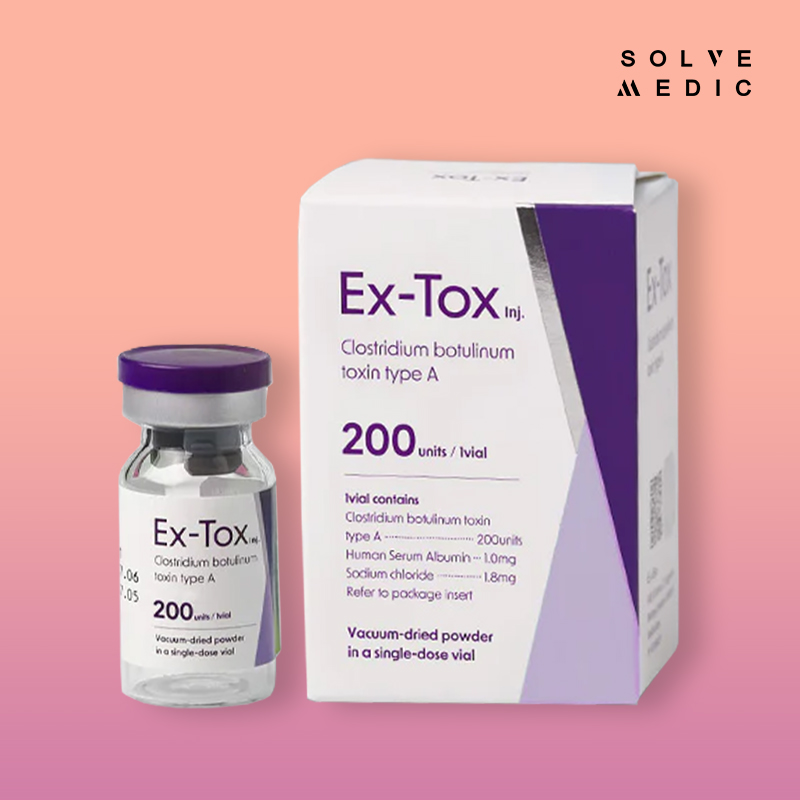 Ex-Tox 200 Unit is a premium-grade botulinum toxin type A, offering double the potency in a single vial for enhanced flexibility in high-demand procedures. It is designed for medical professionals seeking efficiency and consistency in both aesthetic and therapeutic applications. :: SolveMedic
