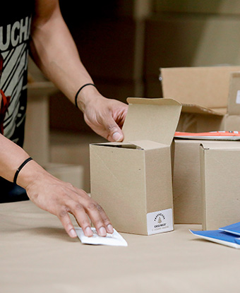 Item is undergoing manual packaging