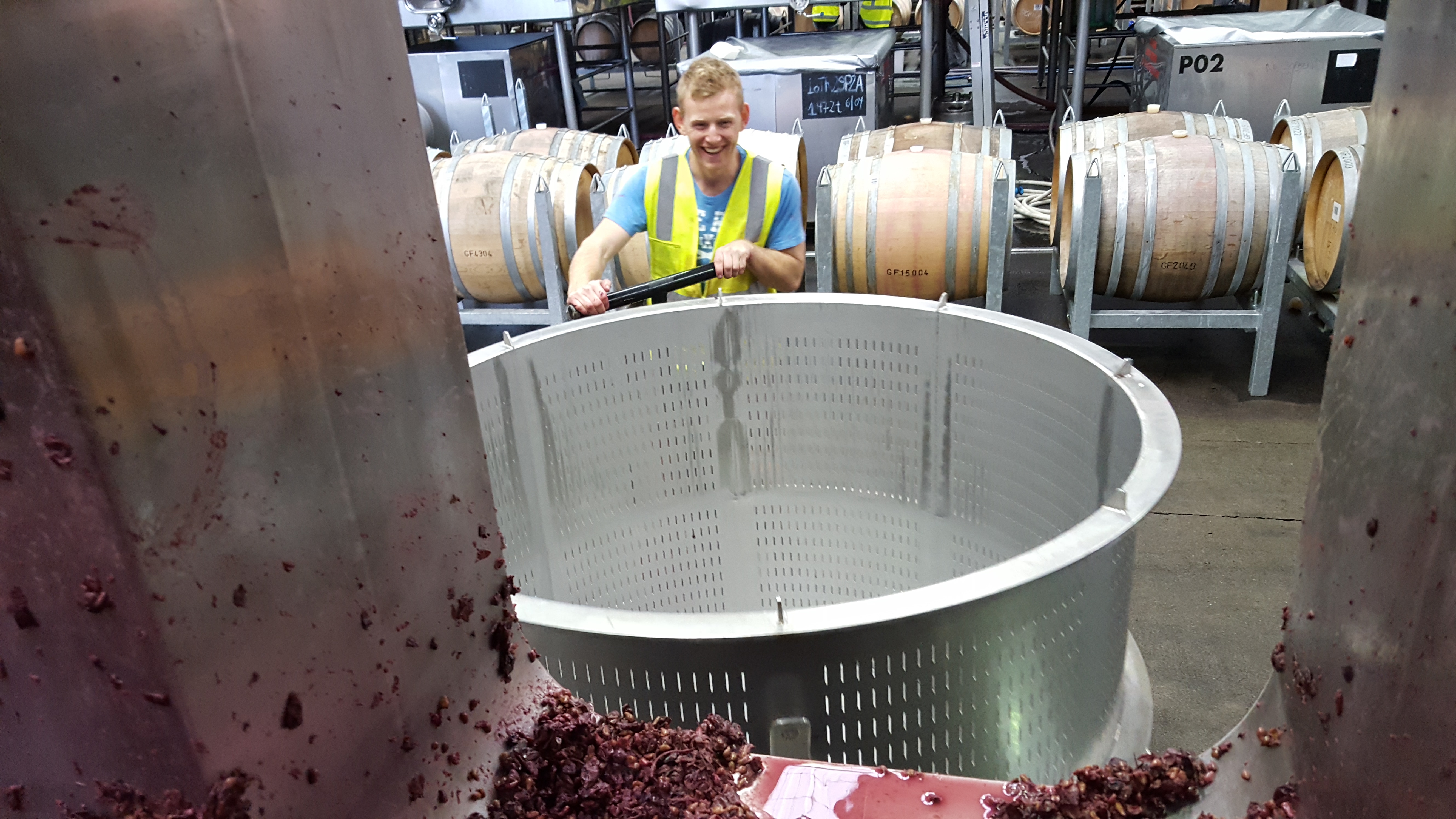 The wonderful Ben switching out the press tubs mid way