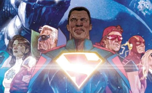 The cover of Infinite Frontier with, the members of Justice Incarnate and the Totality underneath the shadow of Darkseid.