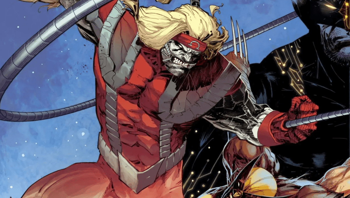 Omega Red fights Wolverine on the cover of X Lives of Wolverine #5.