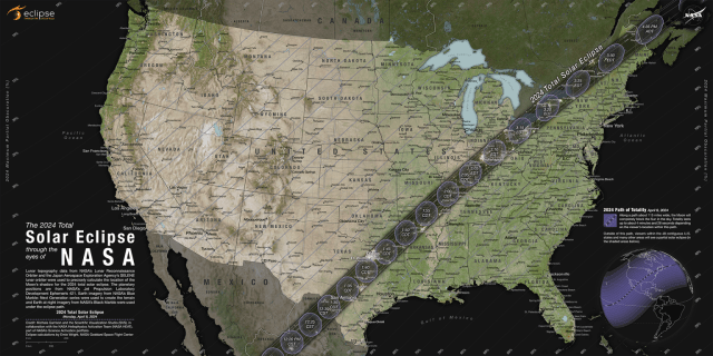Ruta que recorre el eclipse solar del 8 de abril en Estados Unidos. (Créditos: NASA)