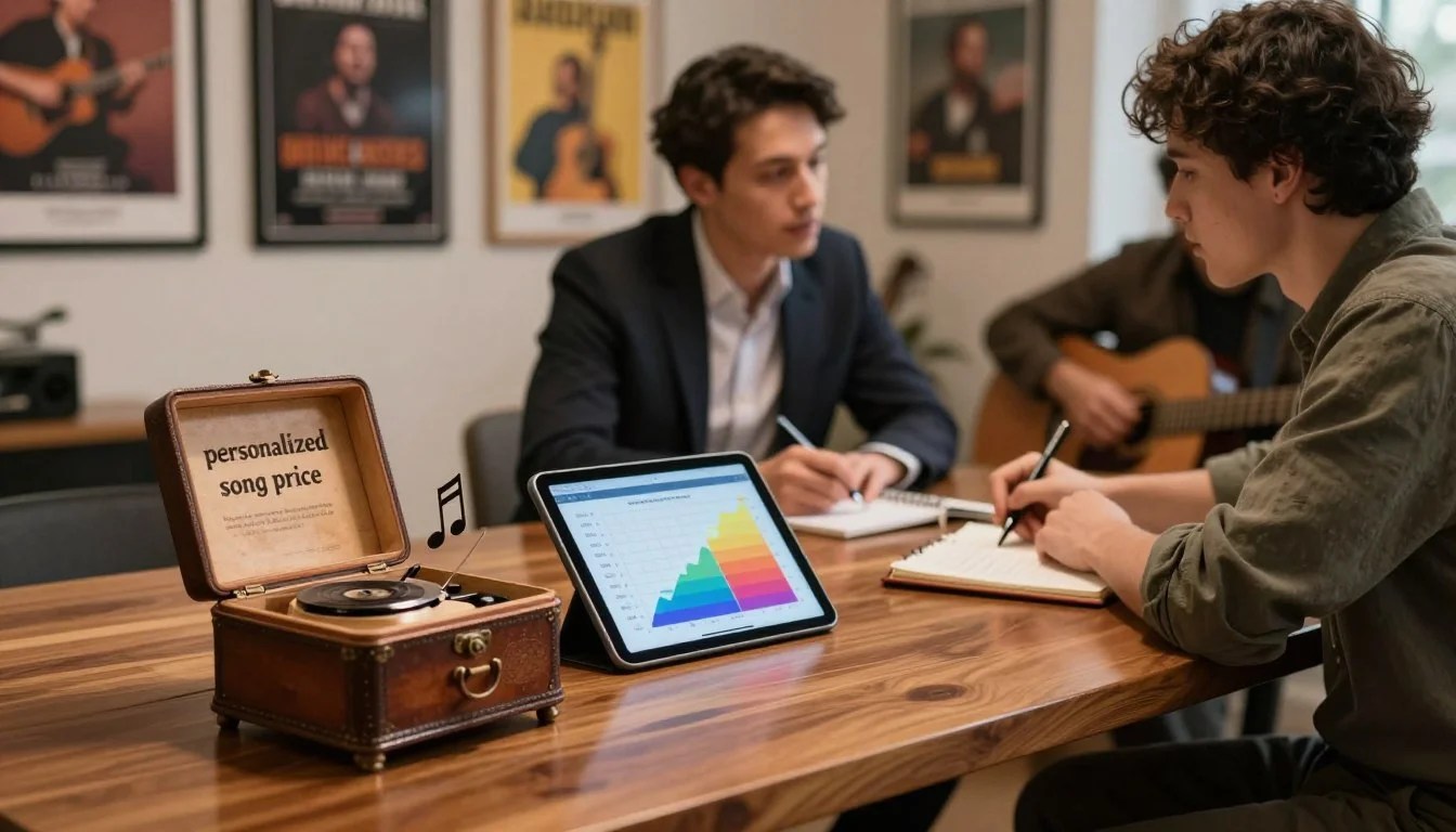Songwriters comparing personalized song pricing and production options