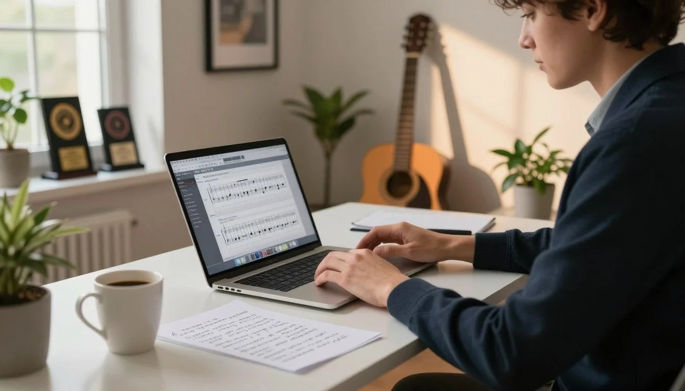 Songwriter developing lyrics and music for a personalized song