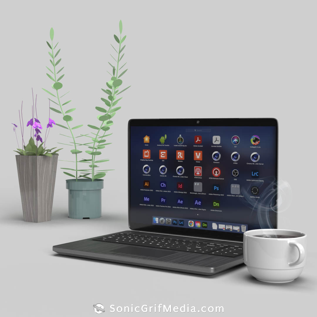 A graphic of a 3D laptop for SonicGrifMedia.com