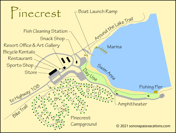 Sonora Pass Vacations Pinecrest Map Pinecrest Campground 