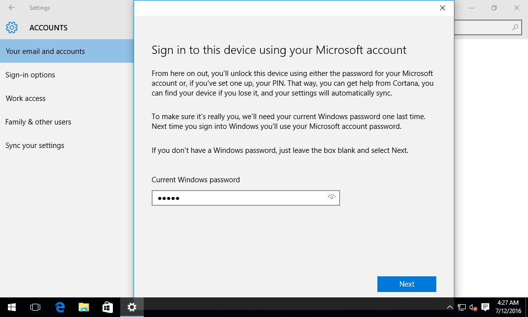 authentication with local account