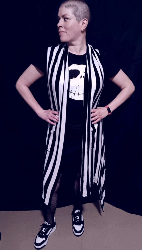 Front image of me wearing the Mirror Mirror Moda Duster Vest