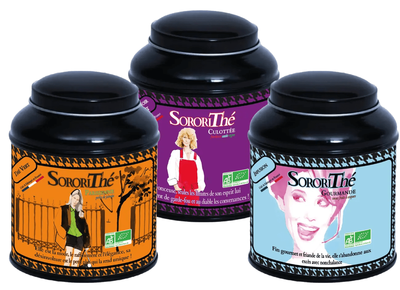 Trio Iconique SororiThé – Parisienne, Culottée et Gourmande en boîtes métal
