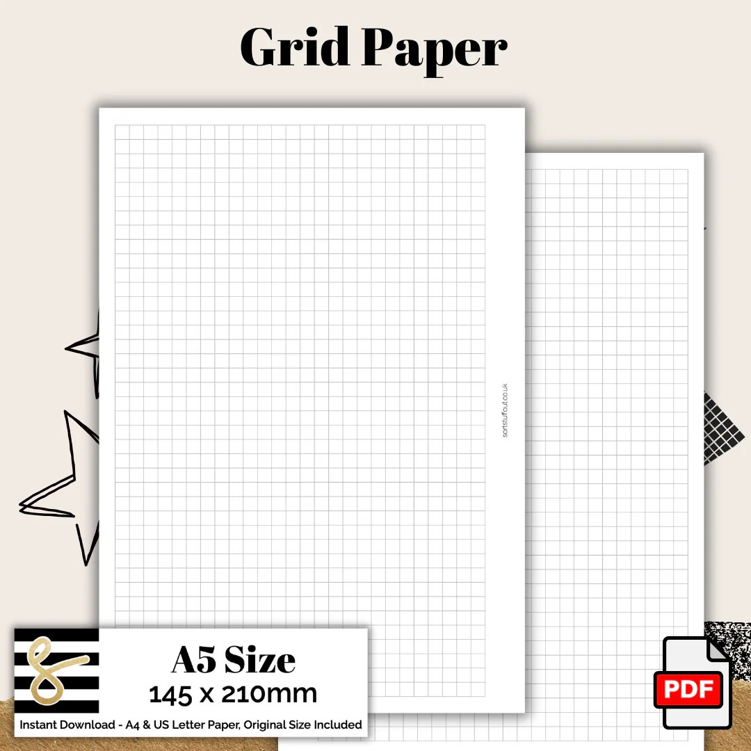 A5 Grid Paper Printable Pdf Instant Download Disc Or Rings Produ