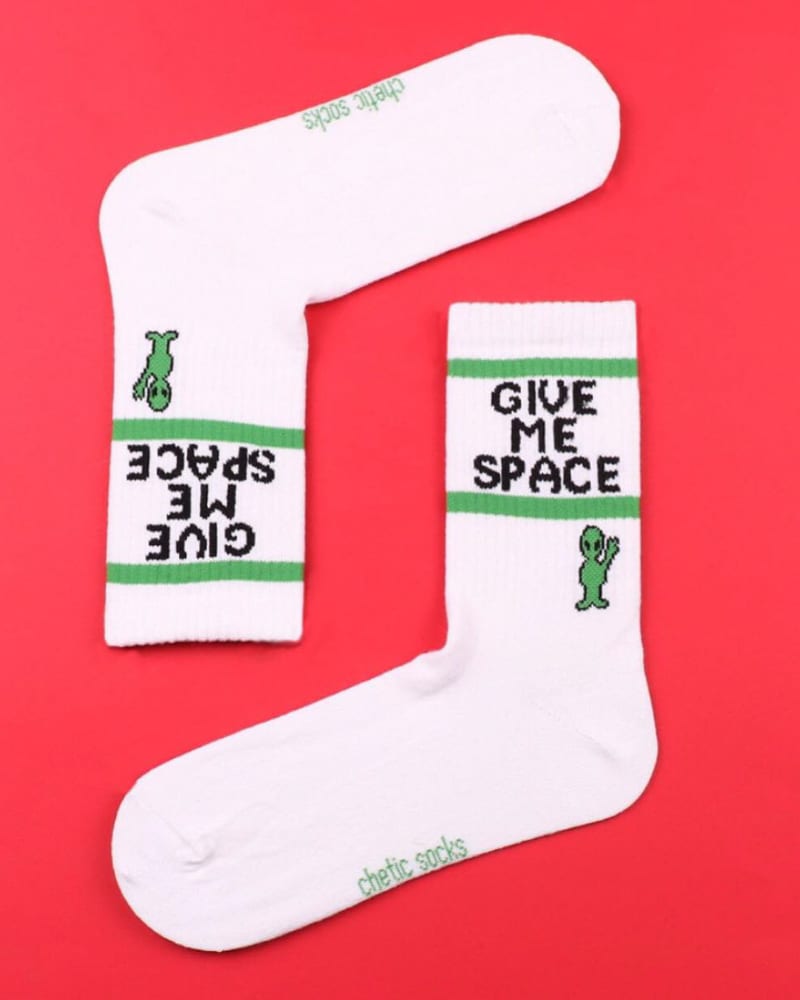 Κάλτσες Give Me Space Alien λευκό unisex 78% βαμβάκι