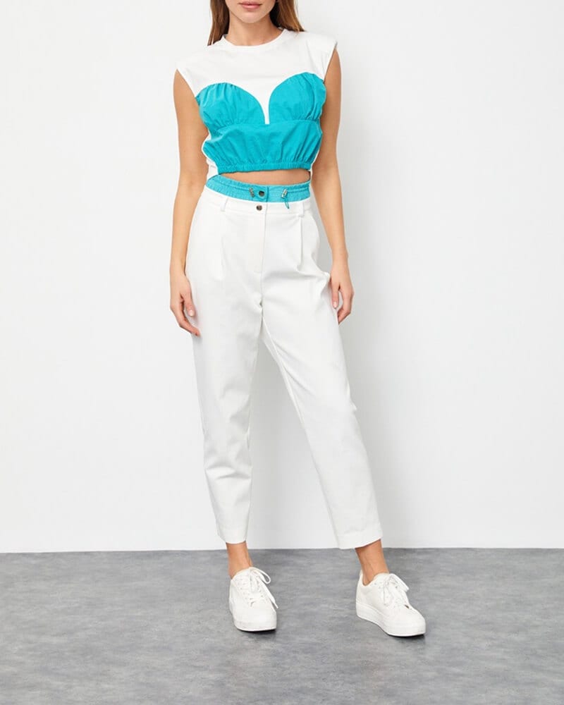 Γυναικείο crop top colour block 96% βαμβάκι