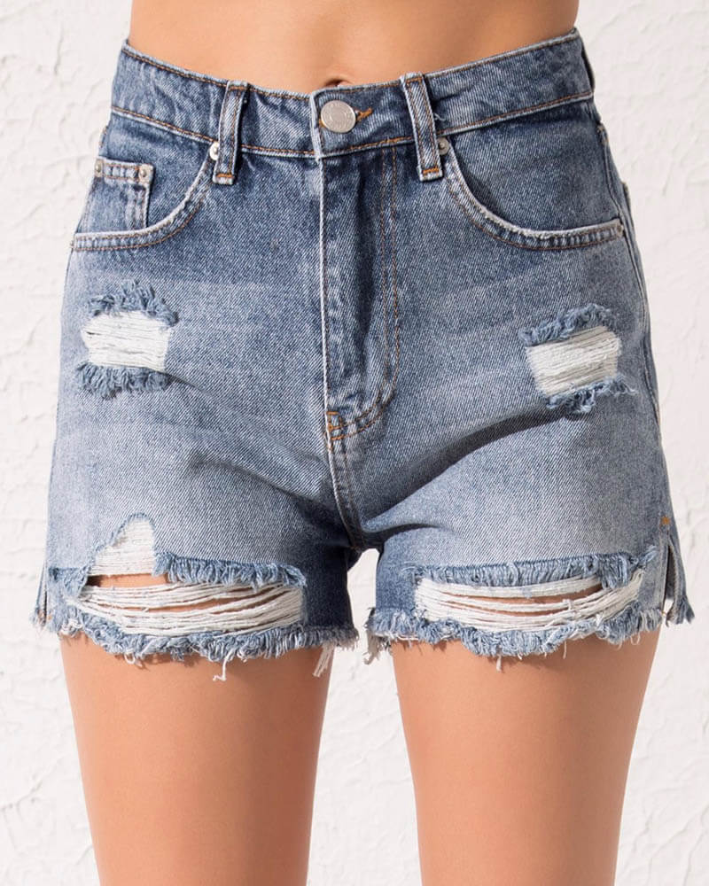 Γυναικείο denim σορτς με σκισίματα 100% βαμβακέρο