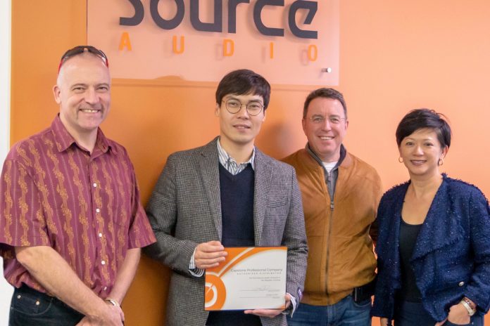 Korea-Press_hi AS Audio's Alex Schloesser with Jesse Park of Capstone, and Point Source Audio's James Lamb and Yvonne Ho
